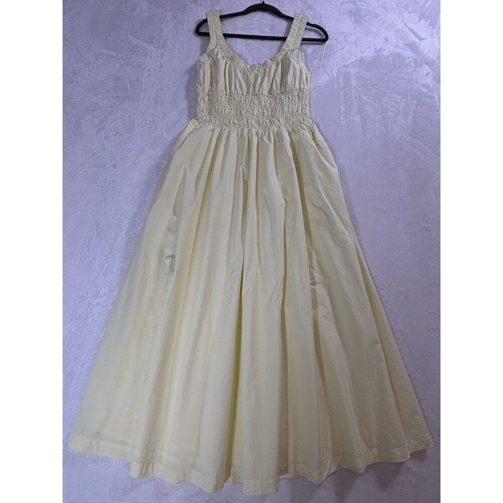 Loft Poplin Smocked 100% Cotton Maxi Pocket Yellow Vacay Dress Size 6 NWT